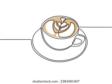 Dibujo de una línea de café. contorno continuo con colores. Bebida de café capuchino. Ilustración vectorial aislada. Diseño minimalista a mano.