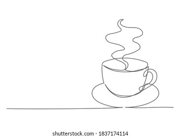 Coffee. One line drawing. Vector coffee cup in line style on white background.