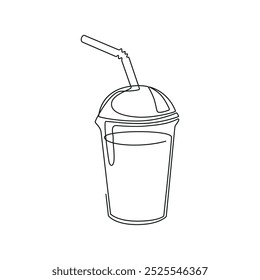 Coffee one line. Coffee in a transparent plastic glass with a straw. vector drawing. White background.
