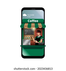 Coffee online order vector illustration design element, for page, infographic, web banner, or any other purpose.
