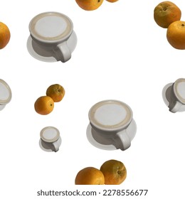 coffee and orange breakfast time repeat pattern, replete image seamless style 
