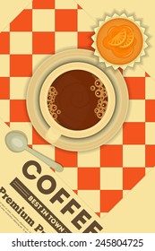 Coffee and Orange Cupcake in Retro Design - Advertising, Menu Cover. Vector Illustration.