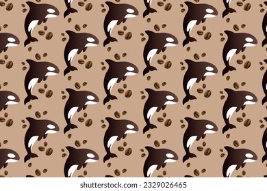 Coffee orca cute vector pattern