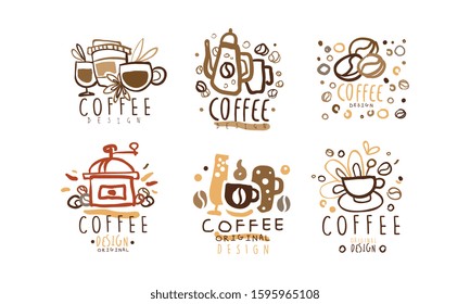 Coffee Original Labels and Badges Design Vector Set