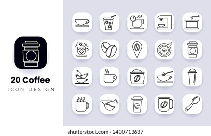 Coffee out line icon bundle