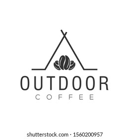 Coffee outdoor tent camp logo for cafe resto and product label - food drink - coffee seed farm simple minimalist design