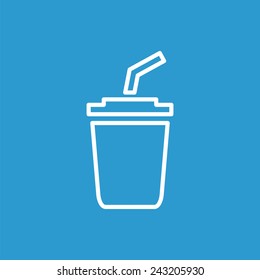 coffee outline icon, isolated, white on the blue background. Exclusive Symbols 