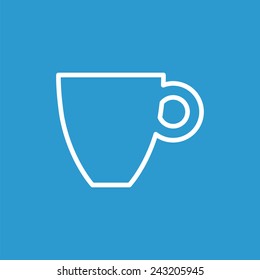 coffee outline icon, isolated, white on the blue background. Exclusive Symbols 