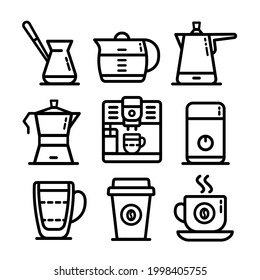 Coffee outline icon set isolated on white. Vector icon suitable for websites, info graphics and print media.