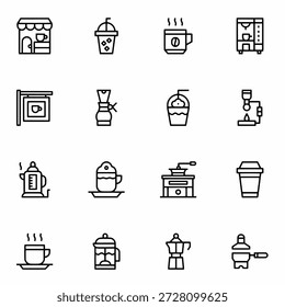Kaffee Umrisssymbol Set Minimal Line Style Cafe und Getränke Symbole