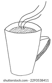 Coffee outline illustration vector image. 
Hand drawn coffee image artwork. 
Simple cute original logo of a monochrome coffee.
Hand drawn vector illustration for posters, cards, t-shirts.