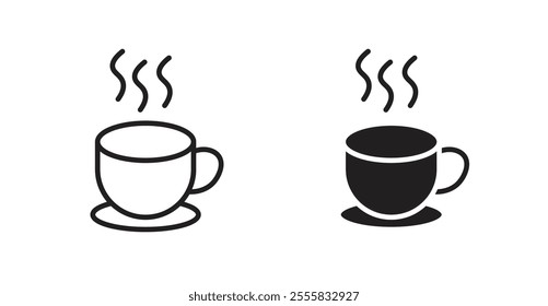 Coffee outlined and solid icon vector collection.