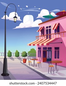 Coffee outside view cartoon style with clear sky