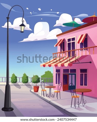 Coffee outside view cartoon style with clear sky