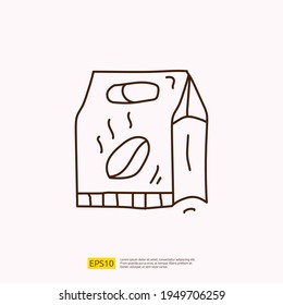 coffee pack box for cafe concept vector illustration. hand drawing doodle linear icon sign symbol