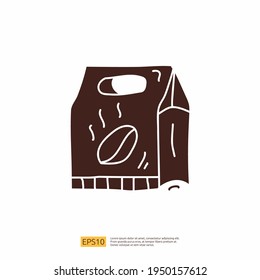 coffee pack box for cafe concept vector illustration. hand drawing doodle silhouette glyph solid icon sign symbol