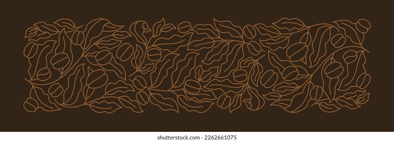 Coffee pack design background. Beans and leaves. Coffea plant pattern. Wrapping paper. Editable outline stroke. Vector line.