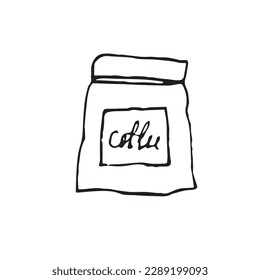 Icono de paquete de café. Icono de contorno de la bolsa de café. Ilustración vectorial de estilo dibujado a mano