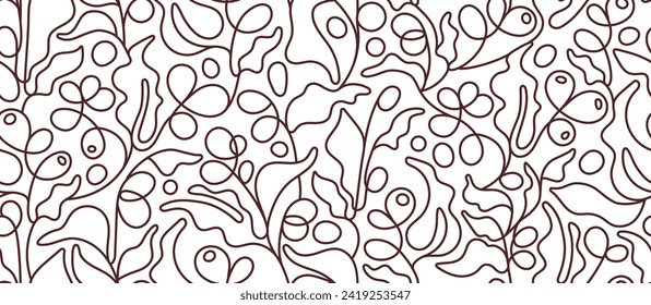 Coffee pack seamless pattern. Vector plantation, abstract beans. One continuous line for cafe background. Modern design