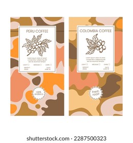 COFFEE PACK TAGS Abstract Simple Style Vintage Colorful Figures Doodle In Organic With Hand Drawn Coffee Beans Templates Packaging Design And Labels Vector Set