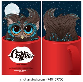 coffee package design with an owl in a mug