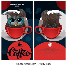 coffee package design with an owl in a mug