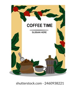 Conjunto de diseño de paquete de café. Colección de etiquetas, Plantilla para el envasado de la marca de granos de café tostado a mano. Ilustración vectorial de recolectores felices cosechan bayas rojas.