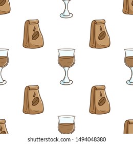 Coffee Package With Coffee Glass in Seamless Pattern