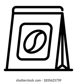 Icono del paquete de café. Icono del vector del paquete de café de esquema para el diseño web aislado en fondo blanco