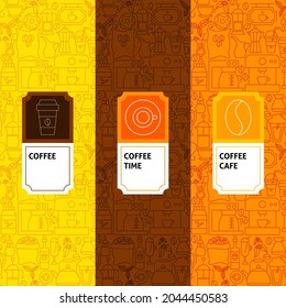 Coffee Package Labels. Vector Illustration of Outline Design.