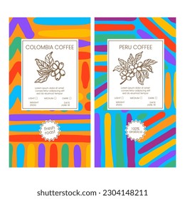 COFFEE PACKAGING Abstract Simple Style Vintage Colorful Figures Doodle In Organic With Hand Drawn Coffee Beans Templates Packaging Design And Labels Vector Set