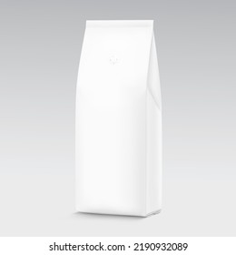Coffee packaging bag mockup with degassing valve. One way air valve. Vector illustration isolated on white background. Perfect for promotion your product. EPS10.	