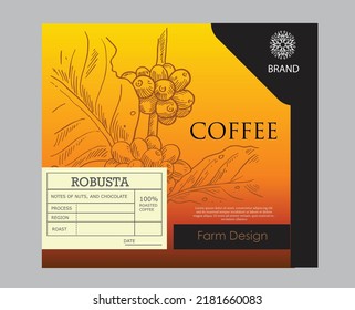coffee packaging of beans sketch hand drawn. coffee label packaging vector