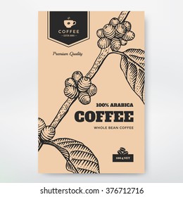 Coffee Packaging Design. Coffee Branch Engraving Illustration.