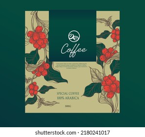 coffee packaging design of natural beans. coffee label for sticker, advertising banner. vector