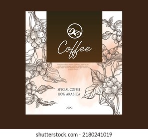 coffee packaging design of natural beans. coffee label for sticker, advertising banner. vector