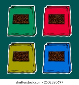 Coffee Packaging Doodle Sticker Illustration