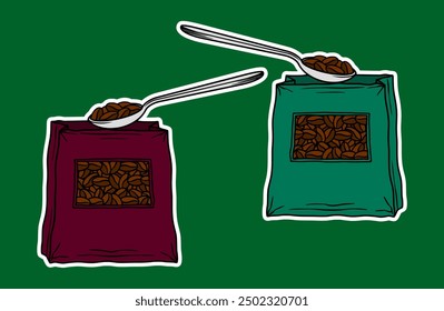 Coffee Packaging Doodle Sticker Illustration