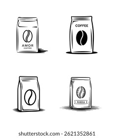 Coffee Packaging Hand Drawn Sketch Minimalist Design Paper Bags Branding Illustration