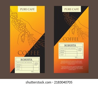 etiqueta de embalaje de café de la mano de dibujo para el producto. embalaje de la etiqueta de café para una etiqueta adhesiva. Montaña de café árabe