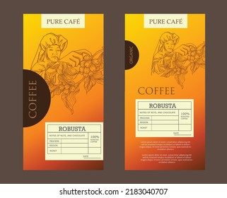 etiqueta de embalaje de café de la mano de dibujo para el producto. embalaje de la etiqueta de café para una etiqueta adhesiva. Montaña de café árabe