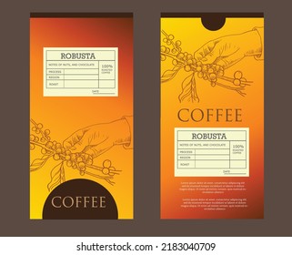 etiqueta de embalaje de café de la mano de dibujo para el producto. embalaje de la etiqueta de café para una etiqueta adhesiva. Montaña de café árabe