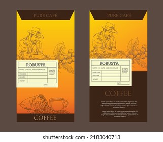 etiqueta de embalaje de café de la mano de dibujo para el producto. embalaje de la etiqueta de café para una etiqueta adhesiva. Montaña de café árabe