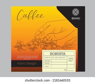 empaque de café del dibujo de picker dibujado a mano. vector de empaque de etiqueta pegatina al café.