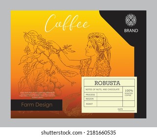 coffee packaging of picker sketch hand drawn. coffee sticker label packaging vector.