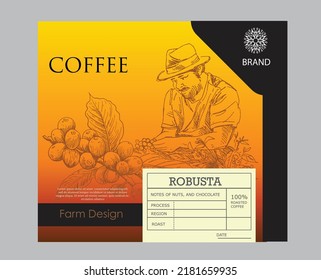 coffee packaging of sketch hand drawn. coffee label packaging vector. coffee picker