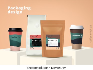 Coffee packaging template design set. Realistick mockup. Vector illustration.