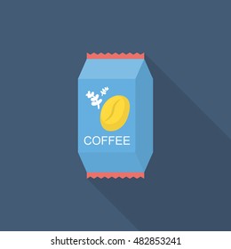 Coffee packets icon , Vector flat long shadow design.