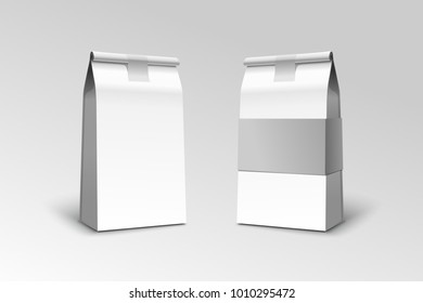 Coffee packing pattern. Isolated vector, white packaging for coffee, tea and spices, snacks and berries
