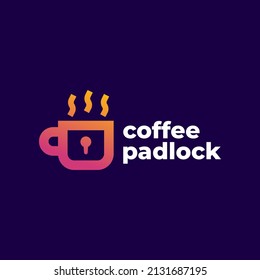 Coffee and padlock creative logo design template icon illustration vector gradient